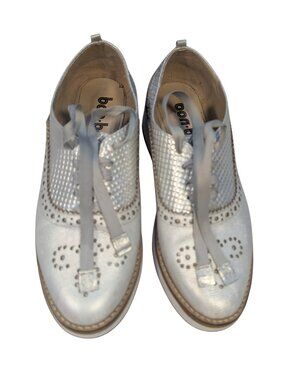 Bon Bonite Metallic Silver Leather Brogue Platform Oxfords Size 38